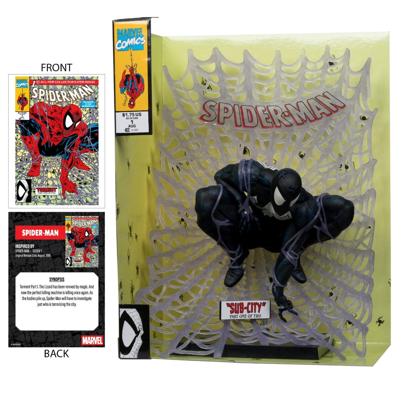 Marvel Spider-Man (Black Suit) 1:6th Scale Collectible with Scene (Spider-Man #1) (Platinum Edition) - McFarlane Toys