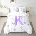 thumbnail image 2 of Castle Fairy Teens Boys Girls Bowknot Personalized Initial K 7-Piece Twin Bedding Sets,Purple Geometric Stripes Bedding Comforter Set,Dreamy Princess Breathable Sheet Sets,Microfiber Bedroom Decor, 2 of 8