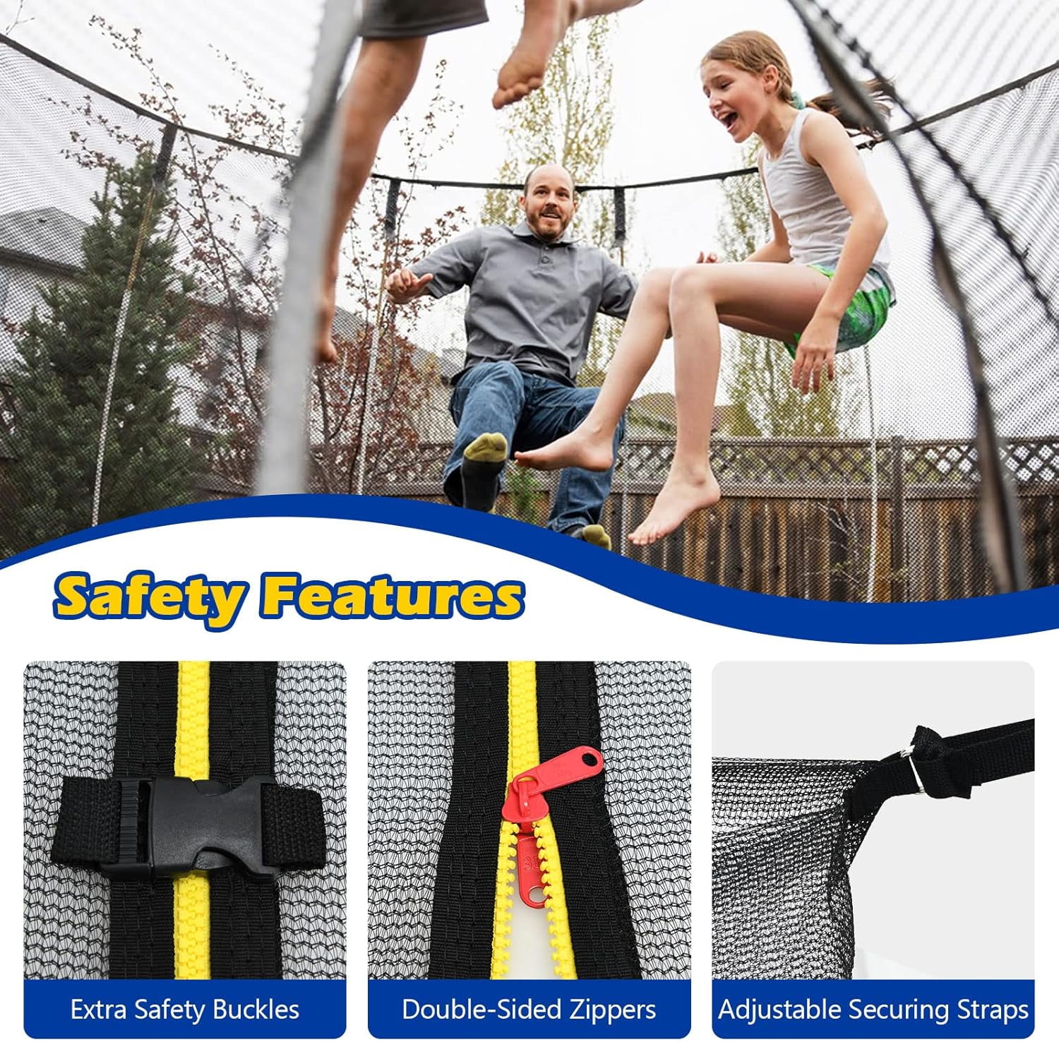 YounGG Trampoline Net, Trampoline Enclosure for 8 10 12 14 15 16Ft Round Trampoline with Double-Headed Zippers & Buckles, Weather-Resistant Sun-Protective Trampoline Replacement Net