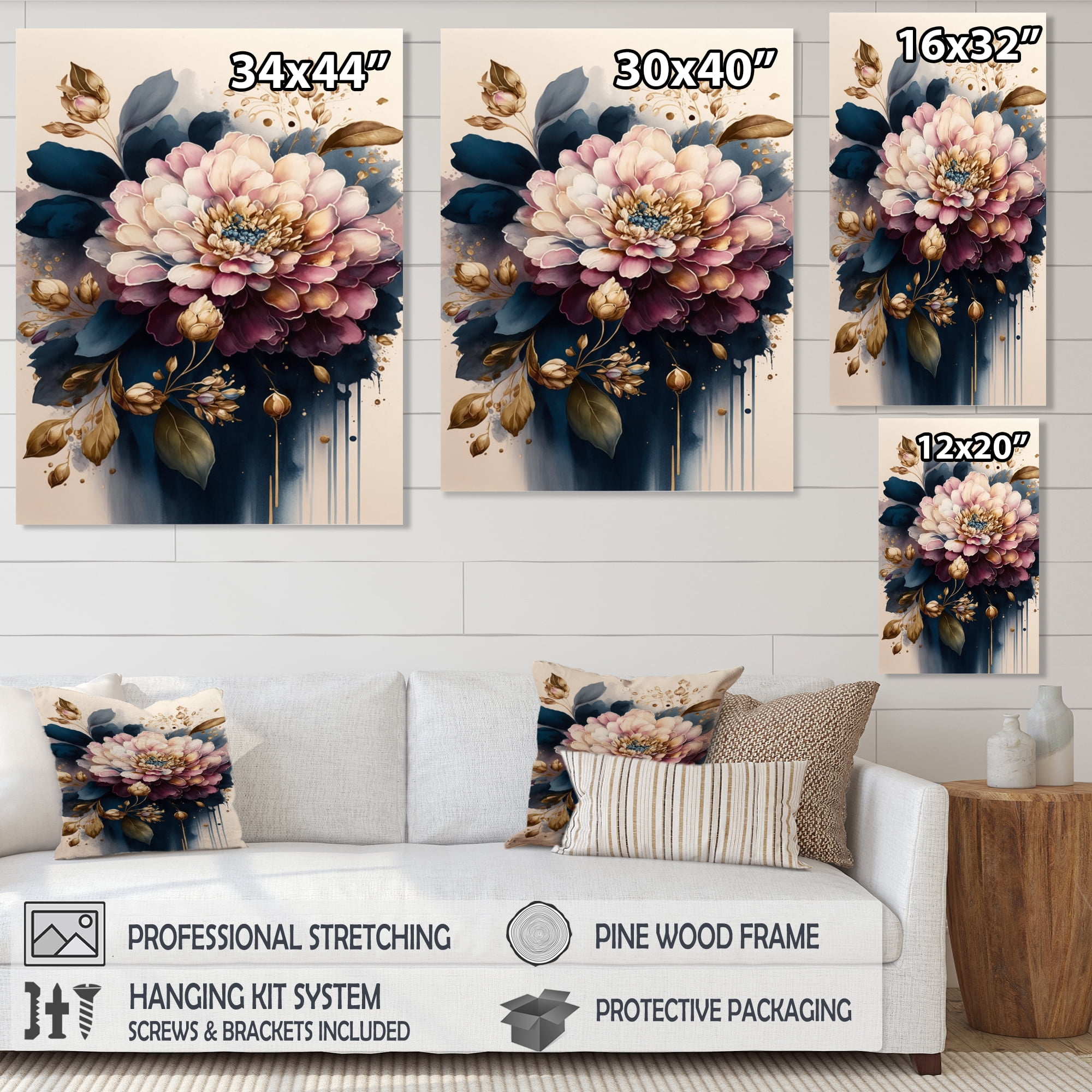 Designart Pink And Dark Purple Zinnia I Canvas Wall Art