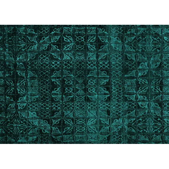 Ahgly Company Machine Washable Indoor Rectangle Abstract Turquoise Blue Modern Area Rugs, 7' x 9'