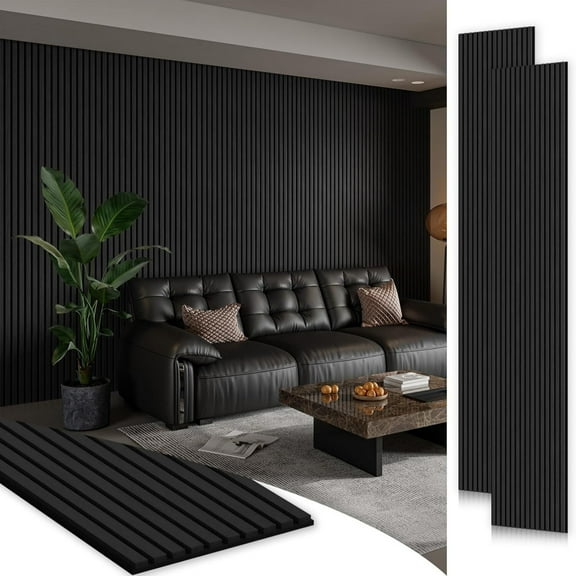 Easy4Home 2Pcs 106"x20.5" Wood Slat Soundproof Wall Panels Acoustic 3D Fluted Decorative Panels, Black Oak