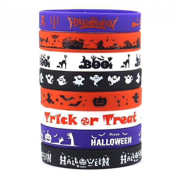 Leeye 8 Pcs Halloween Silicone Bracelet Set, Pumpkin Bat Witch Ghost Wristbands for Halloween Party Favors Accessories, Multicolor