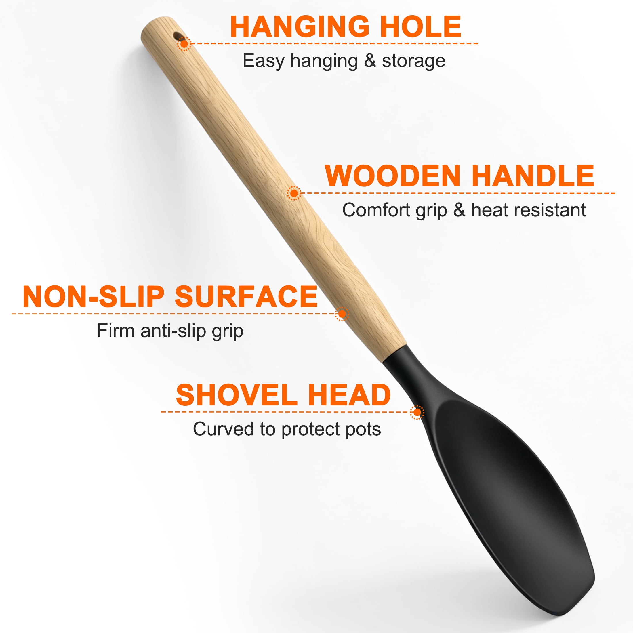 GARITIN Silicone Kitchen Utensils, Cooking Utensils Sets for Nonstick Cookware with Storage Holder, Black