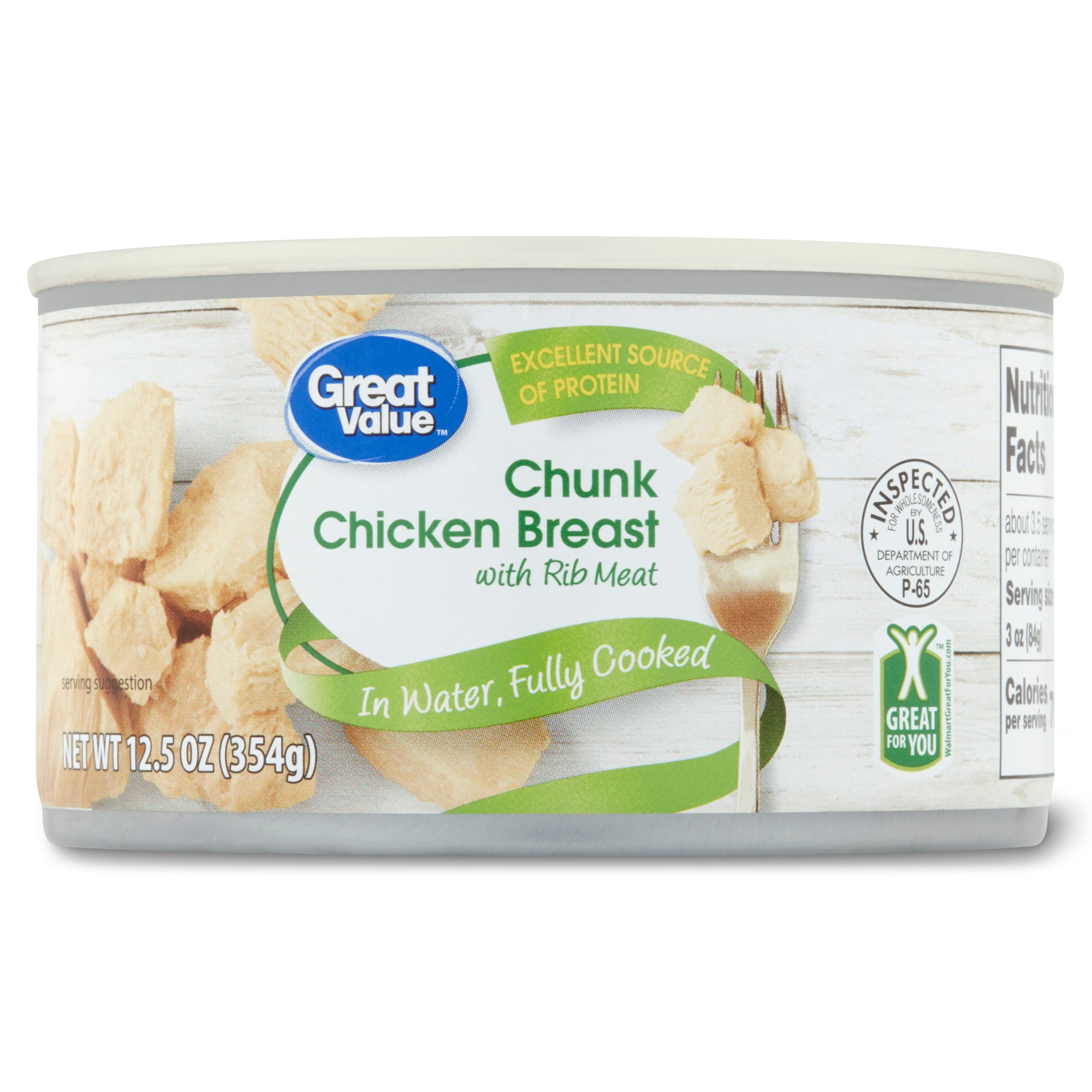 Great Value Chunk Chicken, in Water, 12.5 oz Can - Walmart