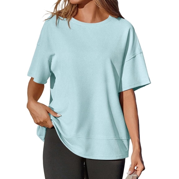 Short Sleeve Women Solid Casual Loose Side Split Shirt Tops