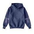 thumbnail image 7 of Women's Fashion Lightweight Long Sleeve Pullover with Pockets Preppy Graphic Hoodie with Bow Print for Everyday Wear,Navy,XL, 7 of 7