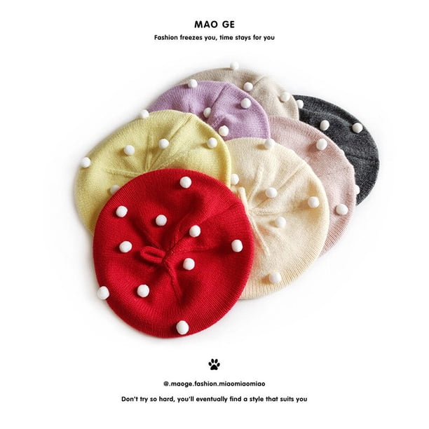 Korean Ball Girls Beret Hat Elastic Knitted Infant Baby Beret Hat Beanie Winter Outdoor Children Painter Cap Bonnet2 He Qiyong unisex