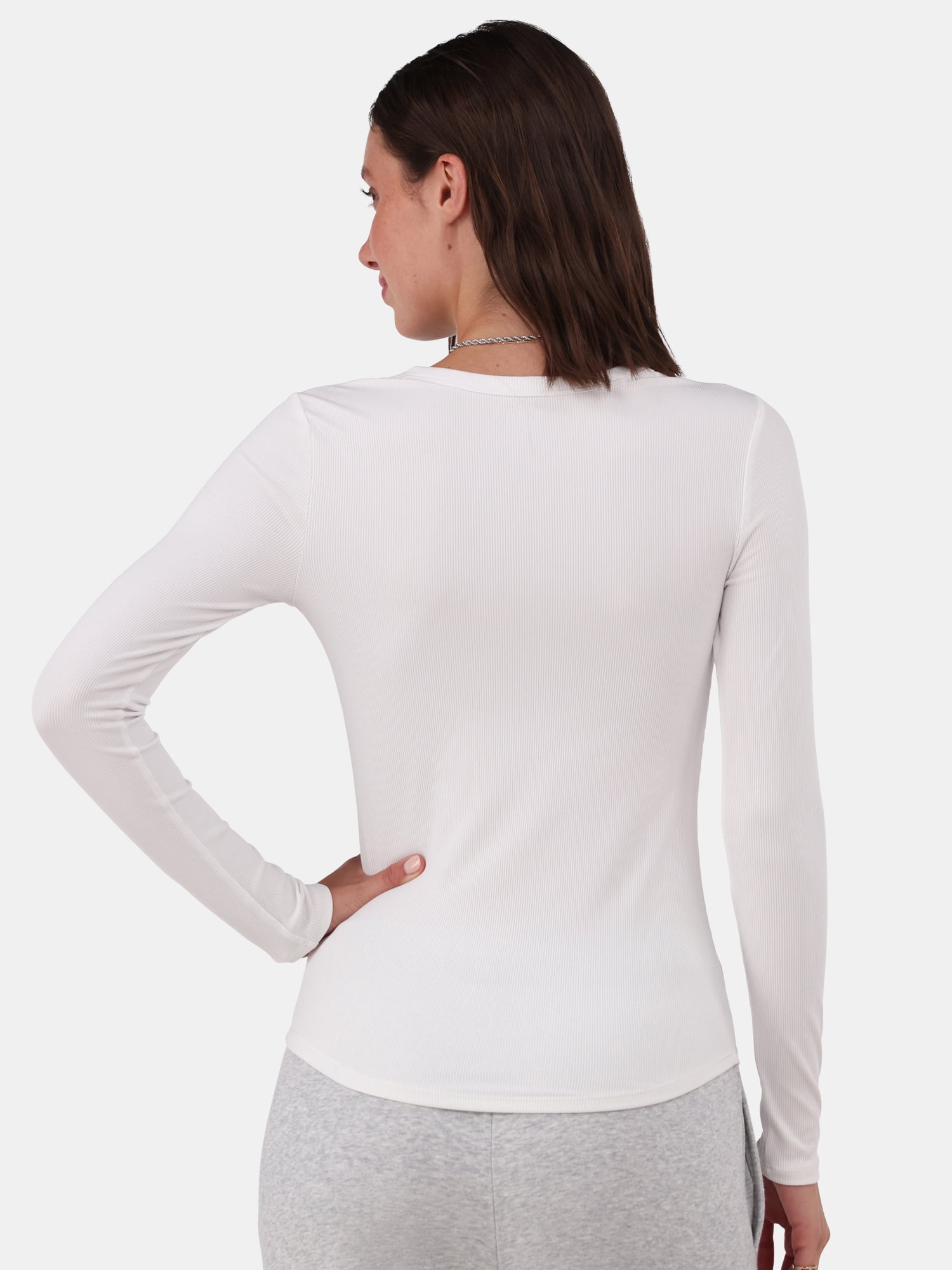 No Boundaries Ribbed Crewneck Tee with Long Sleeves, 1 or 2-Pack, Women's & Women's Plus XXS-XXL