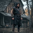 thumbnail image 5 of FASHOFT Halloween for Men Hooded Jacket Linen Look Surcoat Drawstring Waist Historical Renaissance LARP Roleplay Cosplay Outerwear, 5 of 5