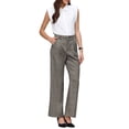thumbnail image 2 of INSPIRE CHIC Women's Plaid Work Pant Vintage Houndstooth Wide Leg Straight Long Trousers L Grey Brown, 2 of 5