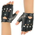 thumbnail image 3 of Skeleteen Gothic Fingerless Biker Gloves - 80s Style Black Leather Punk Biker Gloves with Studs for Men Women and Kids, 3 of 5