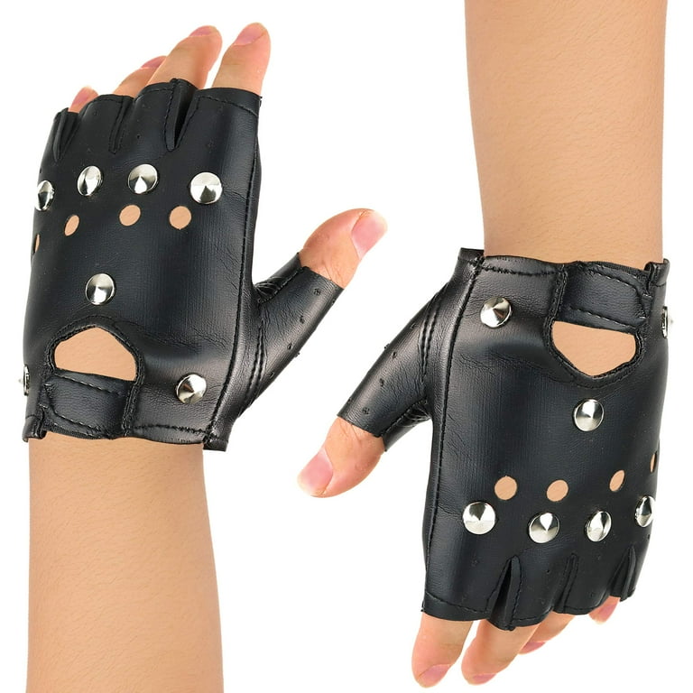 Cool Mens Black Star Leather Half-Finger Rock Gloves Motorcycle Gloves