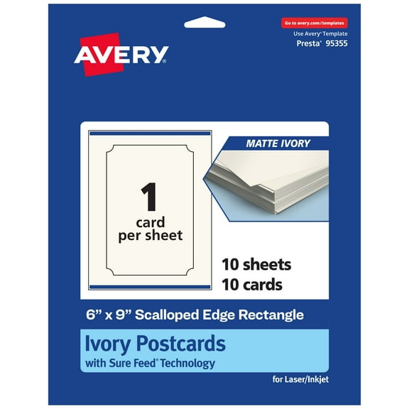 Avery Printable Cards with Scalloped Edges, 6" x 9", Matte Ivory, 10ct
