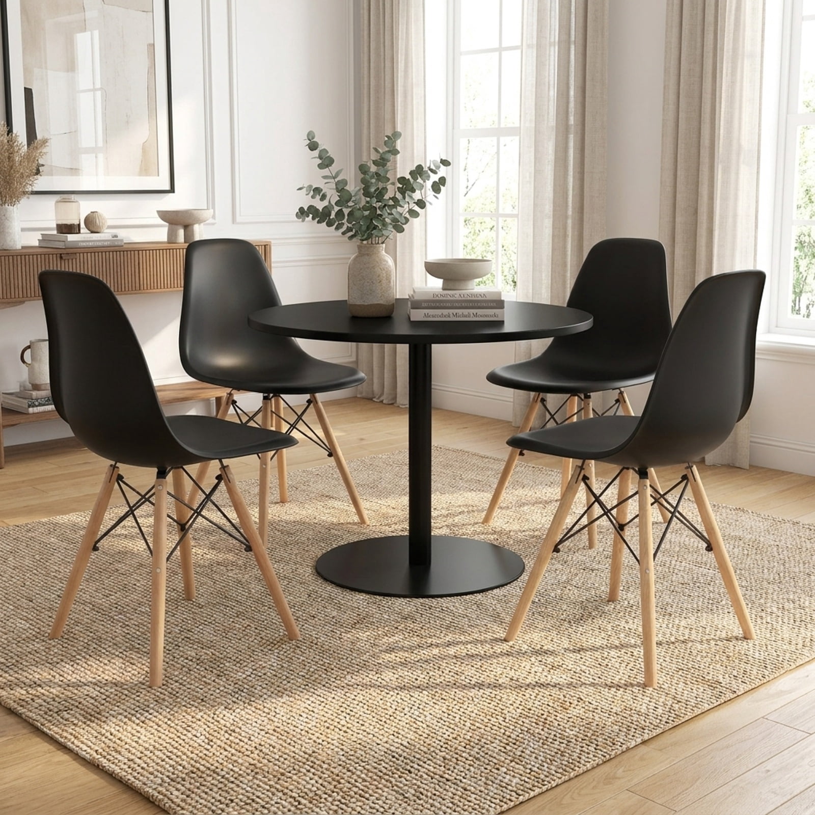 Furnibear 4 Pieces Modern Armless Dining Chair Set with Wood Legs for Kitchen Dining Room Living Room Home, Black