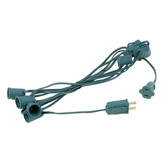 Novelty Lights 10 Feet C9/E17 Intermediate Base Christmas Stringer, Vintage Holiday Hanging Light String, 12" Spacing, SPT-1 20 Gauge Green Wire