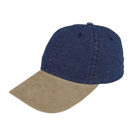 Top Headwear Washed Denim Cap w/ Suede Bill - Denim Navy/Tan