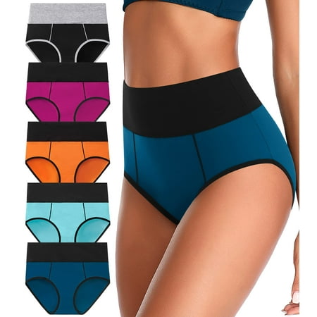 

ASIMOON Womens High Waist Cotton Underwear Plus Size No Show Seamless Stretch Briefs Soft Comfy Ladies Panties Novelty
