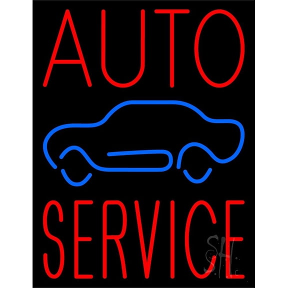Red Auto Service Car Logo LED Neon Sign 19 x 15 - inches, Clear Edge Cut Acrylic Backing, with Dimmer - Bright and Premium built indoor LED Neon Sign for automotive store, and mall.