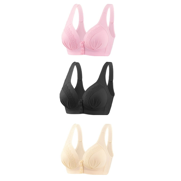 nerohusy Womens Bras Pack of 3,Comfortable Daisy Bra for Seniors,Women's  Daisy Bra Comfort Breathable Front Closure Button Wirefree Bra Everyday Bra  2024,L 