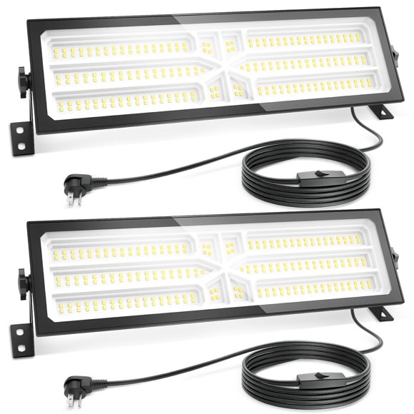 AGranTOP 2 Pack Linkable LED Shop Light (Built-in Outlet) - 100W 15000LM Aluminum Plug in Garage Light w/ 9.84ft Power Cord and On/Off Switch, 6000K Shop Lights for Gara