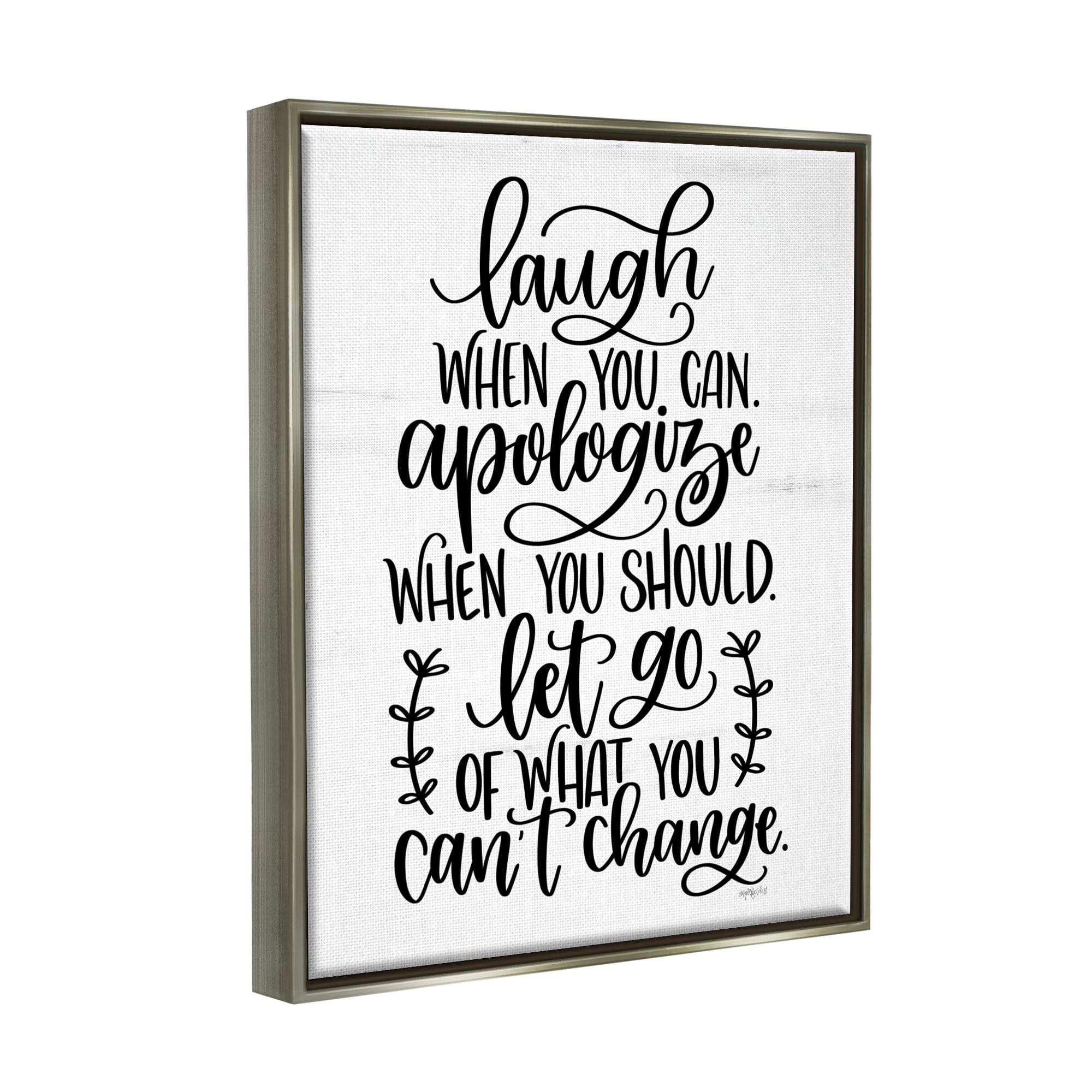 Stupell Industries Inspirational Life Quote Script Calligraphy Birch Pattern Graphic Art Luster Gray Floating Framed Canvas Print Wall Art, Design by Imperfect Dust