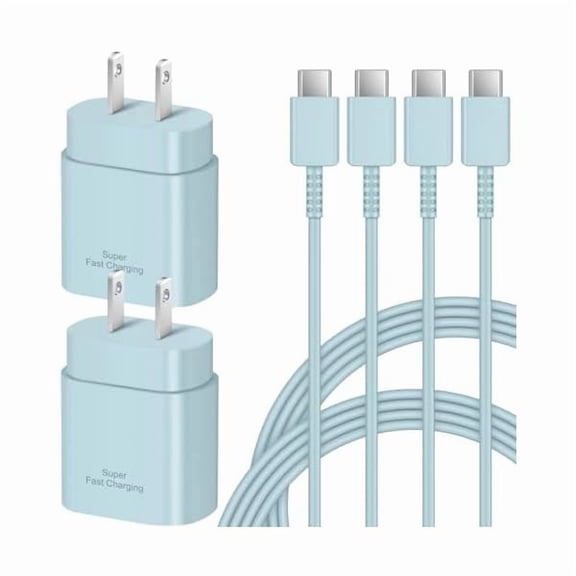 25W Type C Charger Fast Charging - 2 Pack USB C Charger Block Android Phone Wall Charger with 6Ft Type C to C Cable for Galaxy S24 Ultra/S24/S24 /S23/S22/S21/Note 20(Blue)