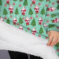 thumbnail image 3 of Oversized Wearable Blanket Hoodie,Light Blue Christmas Santa and Tree Pattern Sherpa Blanket Hoodie with Super Pockets,Super Warm Fuzzy Pullover for Women & Men, 3 of 6
