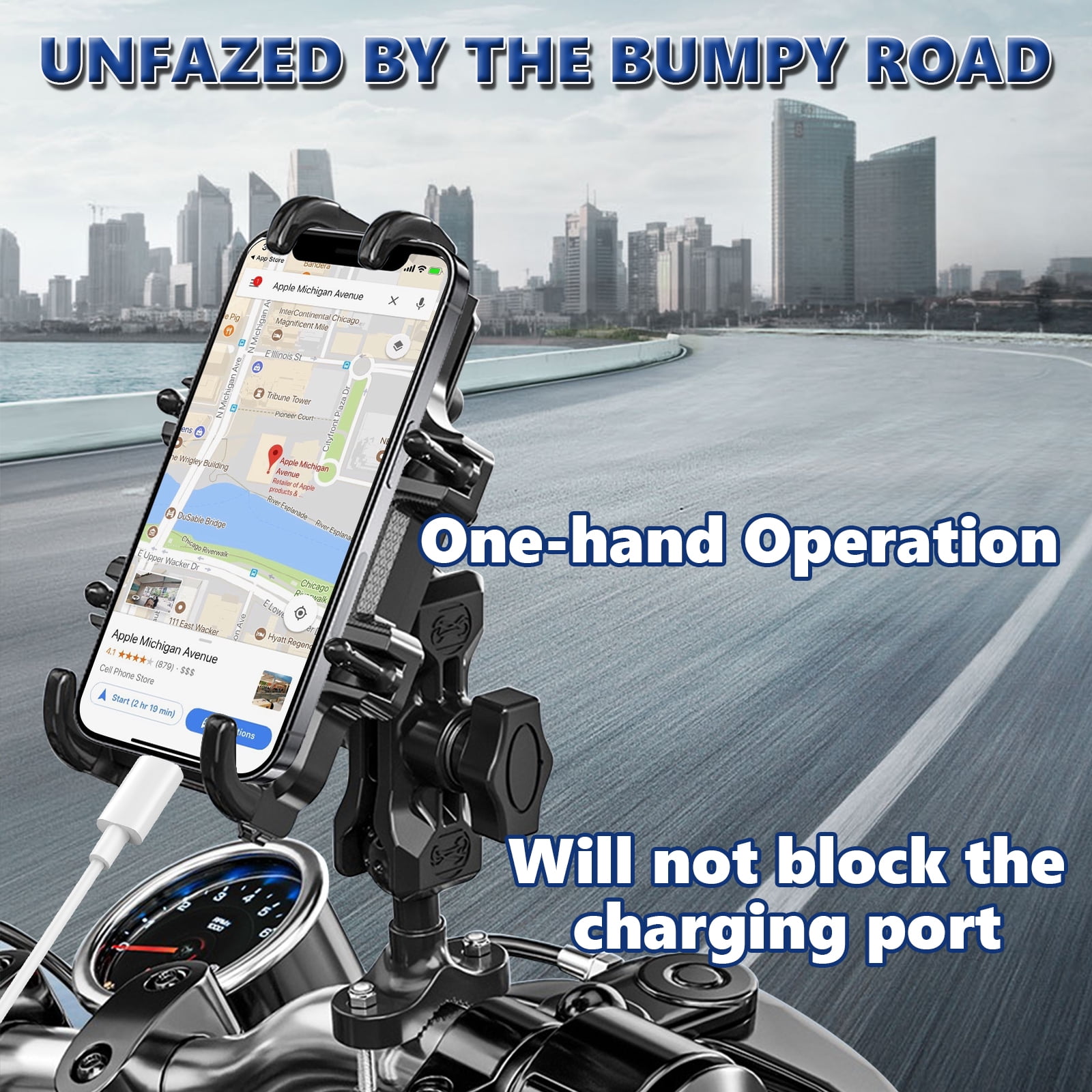 KALCINTY Motorcycle Bike Phone Mount Holder with Vibration Dampener, Bike Handlebar Phone Mount, Fit for 4.7-7.2'' Smartphone, for Motorcycle, Bicycle and Scooter