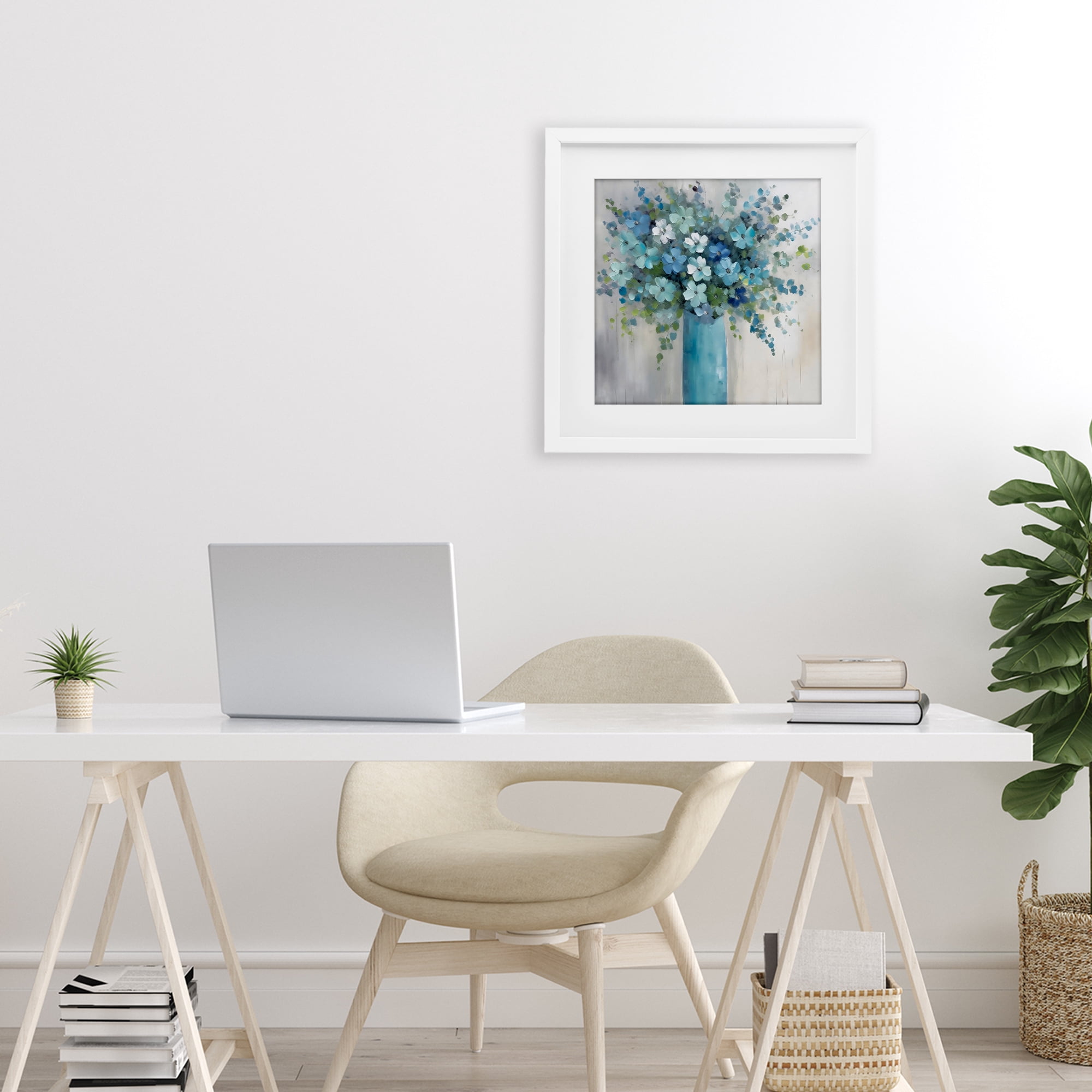 Stupell Industries Indigo Bouquet in Blue Vase White Framed Print Under Glass, design by Creative Studio