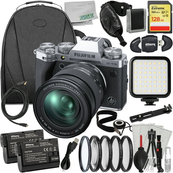 Ultimaxx Advanced FUJIFILM X-T5 with 16-80mm Lens (Silver) Bundle - Includes: 128GB Extreme Memory Card, 2x Replacement Batteries & Much More (35pc Bundle)