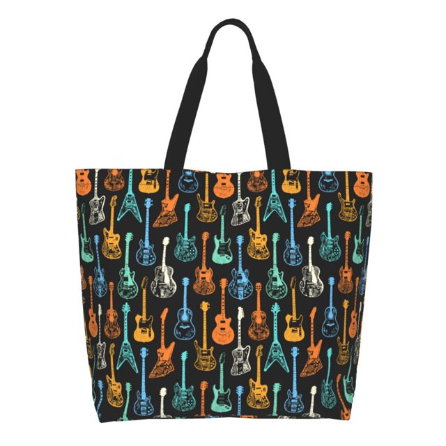 Balery Colorful Guitar Bolsa Tote Estilo Estético con Cremalleras, Bolsa de Hombro, Bolsa de Compras Grande y Plegable