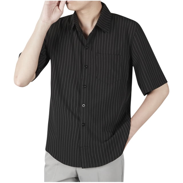 Camisa de Manga Corta de los Hombres con Botón, Raya Casual de Verano, Camisa de Cuello de Bolsillo Delgado