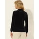 thumbnail image 4 of Blusa de manga larga con bolsillo delantero y cuello de punta para mujer, camisa de terciopelo de trabajo con botones Negro S, 4 of 5
