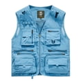 thumbnail image 3 of Men's Sleeveless Vest Multi Pocket Quick Dry Nylon V-Neck Workwear Photography Mountaineering Journalist Outdoor Casual Utility Fishing Hiking Travel | Zenithor,Blue L, 3 of 9