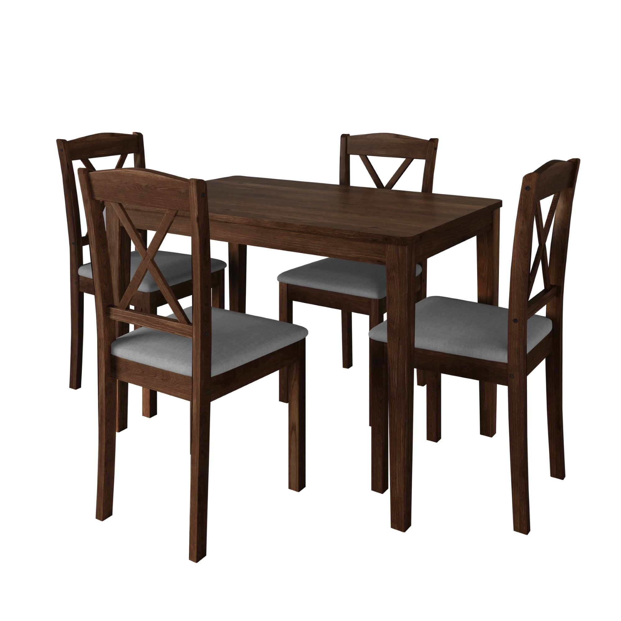Home Design Lamar 5-Piece Dining Set, Brown/Gray, Rectangular Dining Table with X-Back Cushioned Chairs, Modern Design