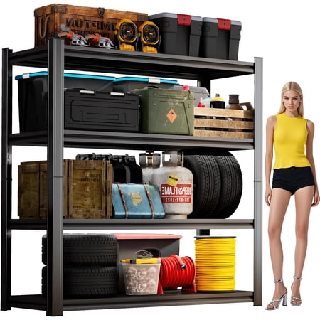 55" H Garage Shelving 2400LBS Capacity Heavy Duty Storage Shelves, Adjustable 4 Tier Metal Shelf for Kitchen, Utility Room, Warehouse and Basement,14" Dx40 Wx55 H, Black