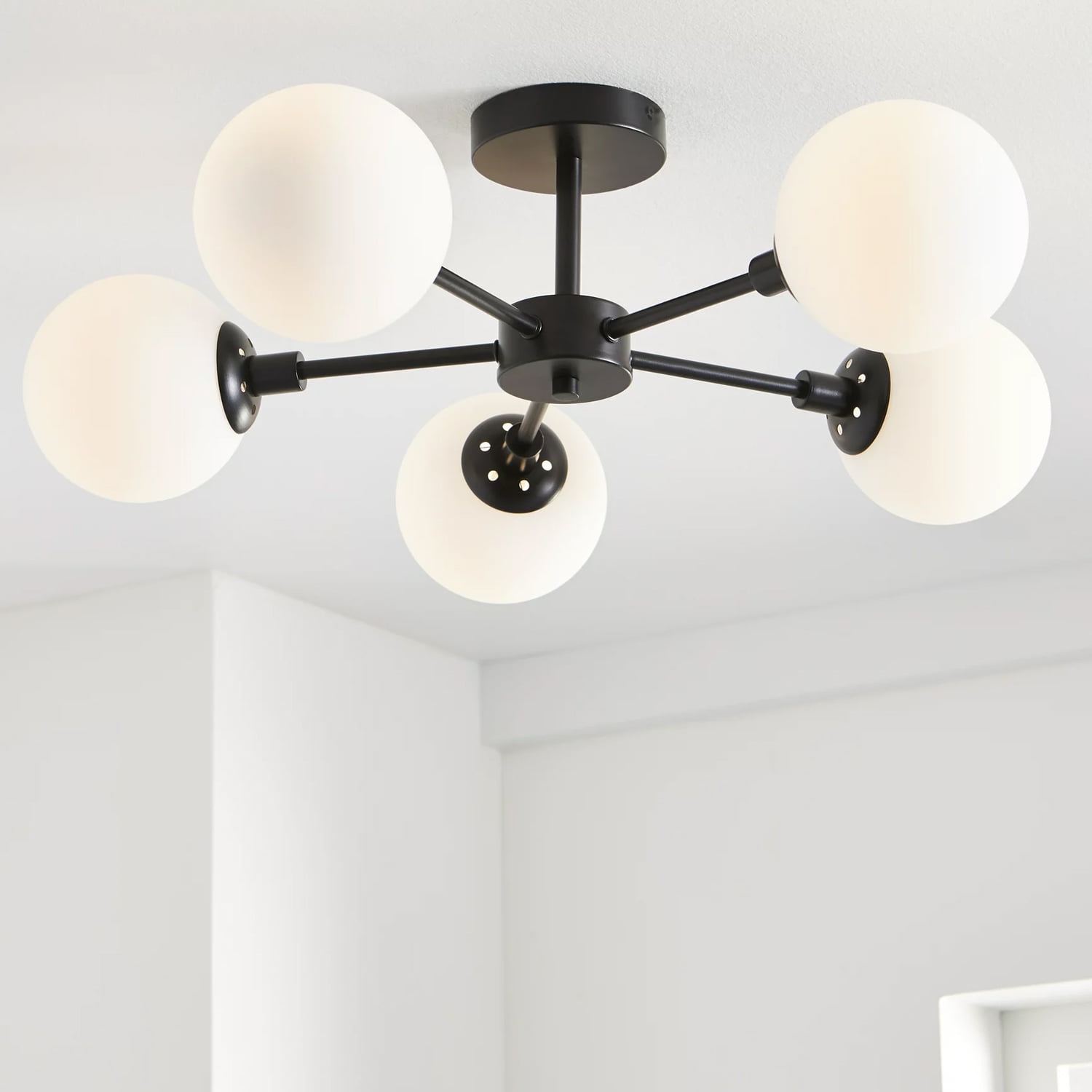 Better Homes & Gardens Five Globe Flush Mount Ceiling Light Matte Black Finish，T6×5 40W Soft White, Candelabra Base, Dimmable, 1 Pack