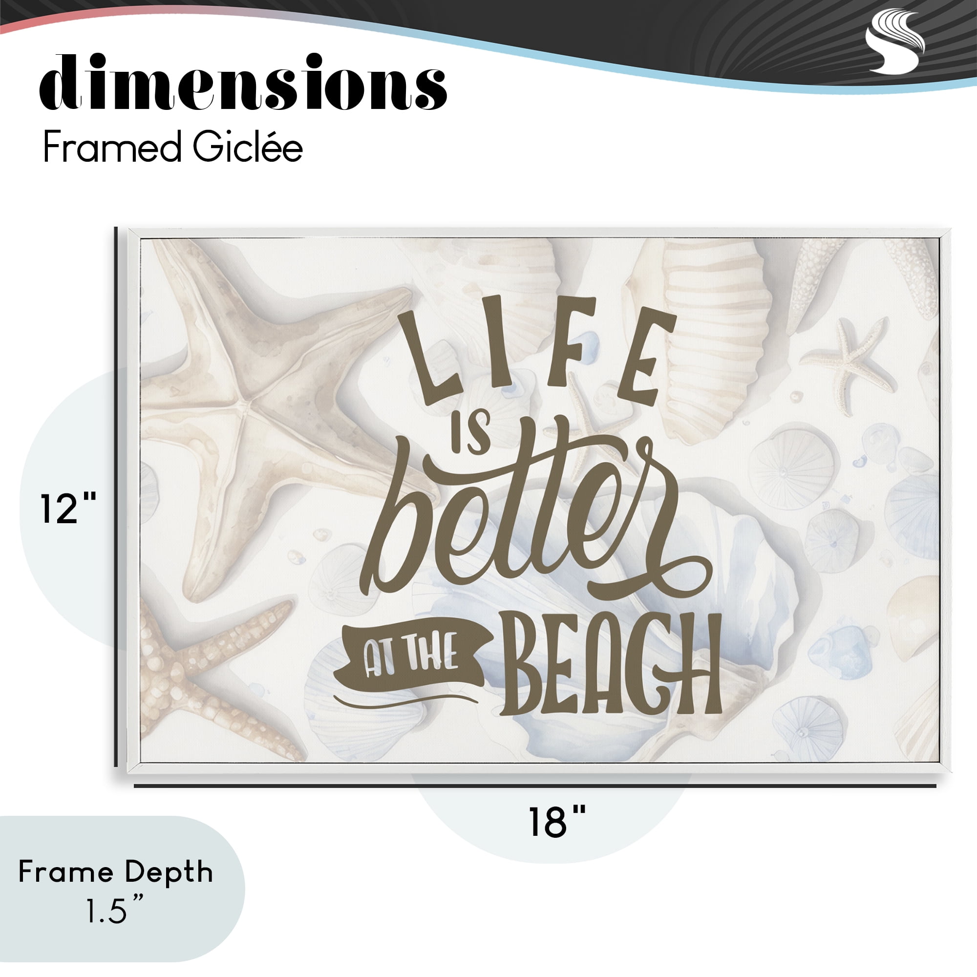 Stupell Industries Better At Beach Seashells White Framed Giclee Art, design by Kim Allen