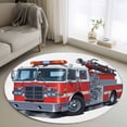 thumbnail image 2 of Fire Trucks Large Area Rugs for Bedroom Living Room, Soft Non Slip Carpet Bedside Rug, Modern Cartoons Vehicles Round Floor Cover Kitchen Accent Rug 3' for Dining Room/Office, 2 of 9
