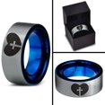 thumbnail image 4 of Tungsten Religious Cross Heart Love Band Ring 8mm Men Women Comfort Fit Blue Flat Cut Brushed Gray Polished, 4 of 4