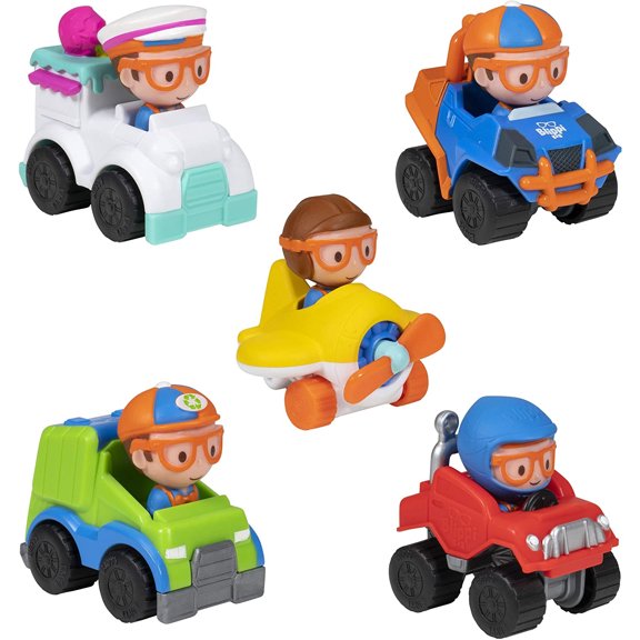 Blippi Mini Moviles, 5 Pack Mini Vehiculos - Presenta figura Blippi Blippi