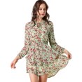 thumbnail image 1 of Unique Bargains Robe en Mousseline à Taille Smockée à Imprimé Floral Vintage pour Femme, 1 of 6