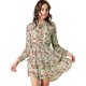 thumbnail image 1 of Mini Vestido De Gasa Con Capas De Cuello Con Lazo En La Cintura Con Estampado Floral Para Mujer Verde rojo XL, 1 of 6