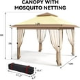 thumbnail image 6 of Homhougo 12'x12' Gazebo Outdoor Pop up Canopy Tent with Curtains and 144 Square Shelter for Patio,Backyard Party, with Mosquito Netting, 2-Tiered Vented Top (Beige), 6 of 7