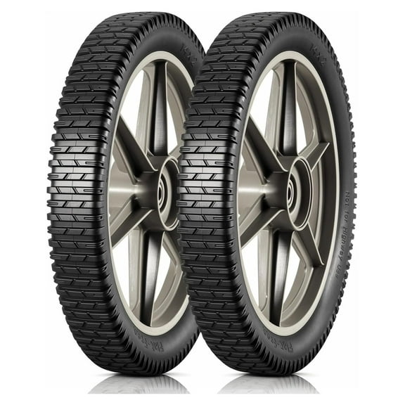 14 x 1.75" Spoked Plastic Wheel with Tire Replacement for Mower, Wheelbarrow, Trimmer, Push Mower, Pressure Washer, 1.75" Offset Hub Length,1/2" inside Bearing, 2 Pack