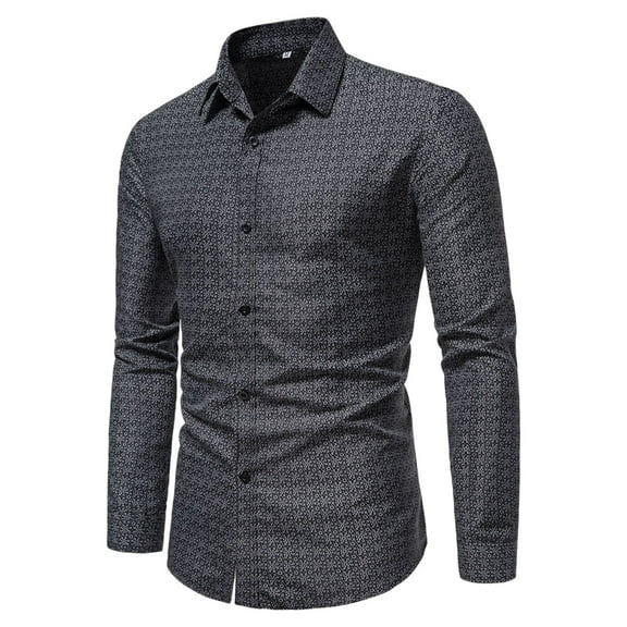 Lroveb Mens Dress Shirts Long Sleeve Shirt Trendy Slim Lapel Casual Shirt Grey