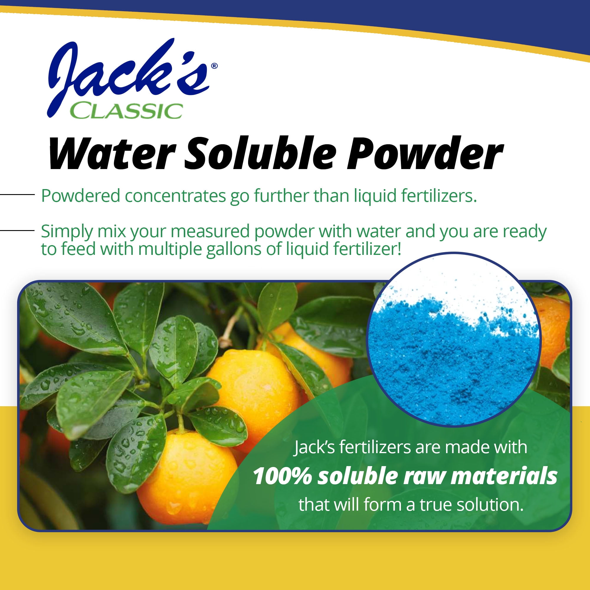 Jack's Classic 20-10-20 Citrus Food Water Soluble Fertilizer with Micronutrients to Provide Improved Growth and Fruiting in Tropical Plants, 1.5 Pounds