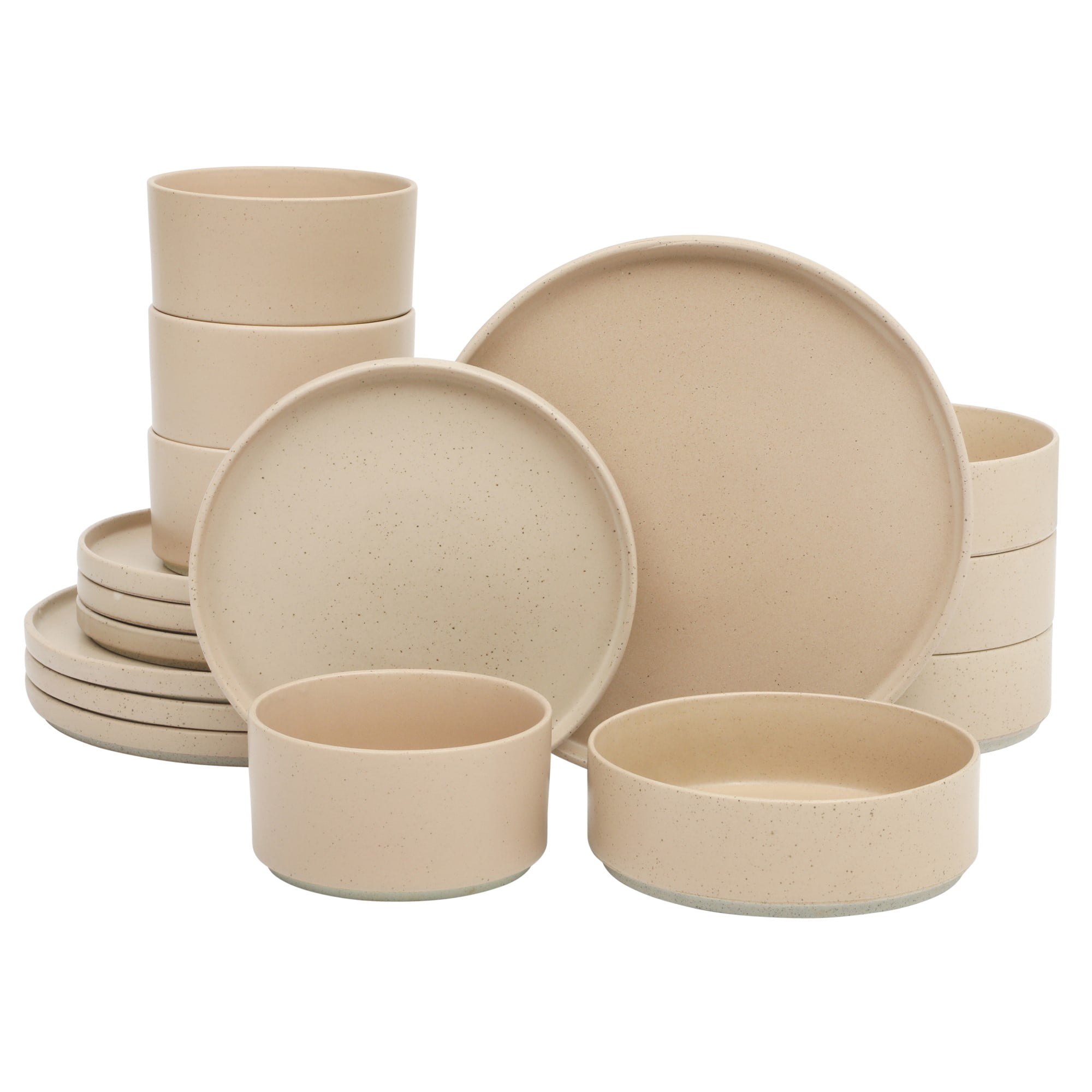 Gibson Elite Tatum Premium Porcelain 16 Piece (Service for 4) Plates and Bowls Dinnerware - Taupe