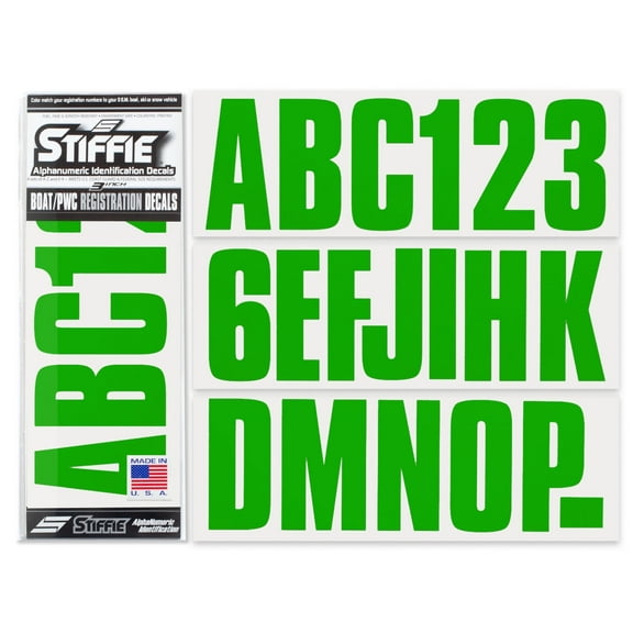 STIFFIE Uniline Green 3" Alpha-Numeric Identification Custom Kit Registration Numbers & Letters Marine Stickers Decals for Boats & Personal Watercraft PWC